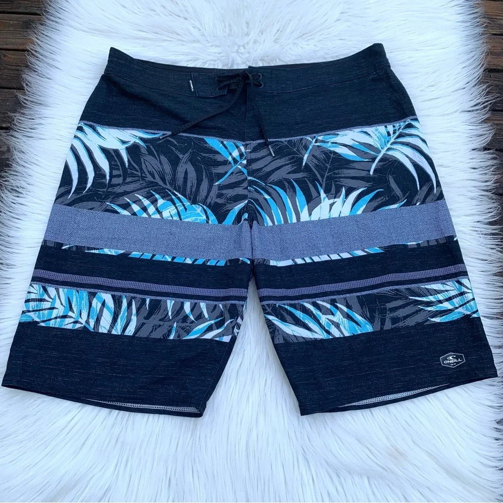 O’NEILL HyperFreak Men’s Tropical Black Swim Board Shorts Size 36